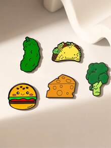 1/5 piezas Broche de comida realista de dibujos animados, hamburguesa, brócoli, queso, varios diseños lindos, pasadores de aleación de alta calidad, excelente para atuendo diario y regalo - Multicolor - Ver 7