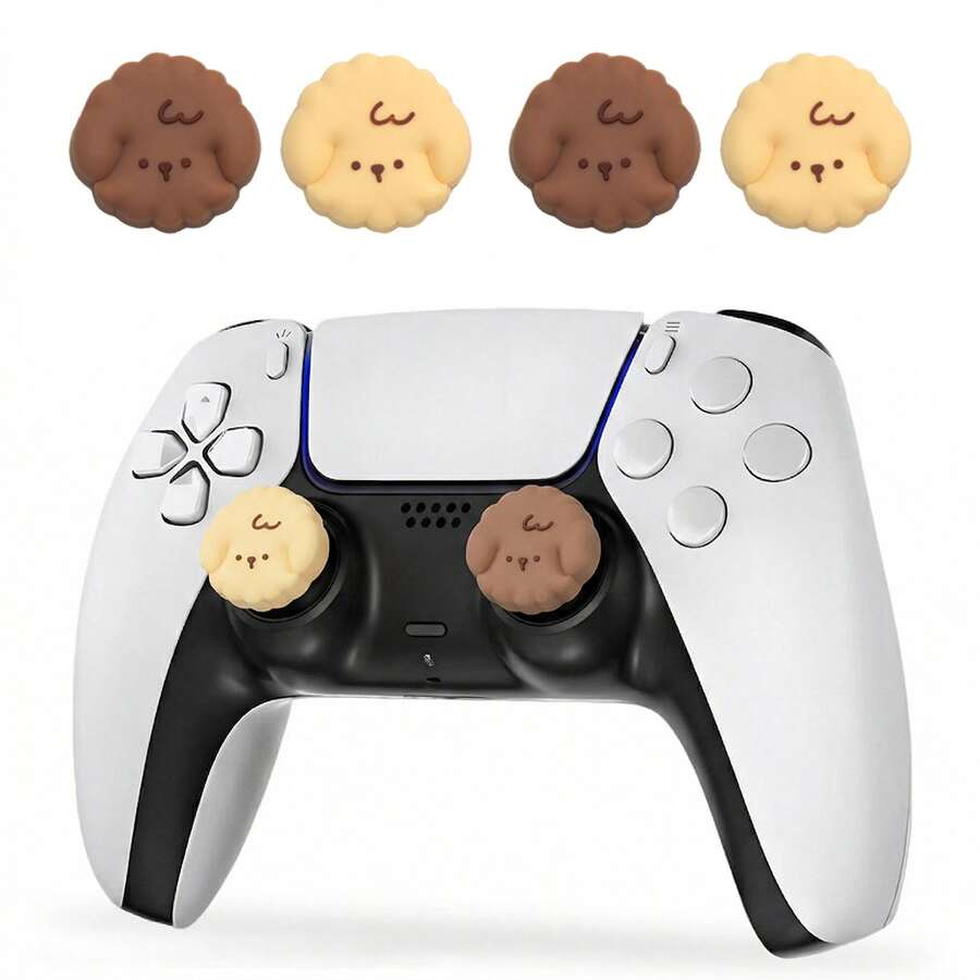Funda antideslizante y antisuor para joystick, protege eficazmente el joystick, resistente al desgaste, mejora el control de agarre, material de silicona, diseño de caniche, disponible en marrón oscuro + beige, apto para PS2/3/4/5, Series X/S, 360/One, controladores Switch Pro, accesorio de gamepad, regalo - Ver 1