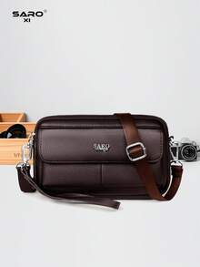 saroxi 1pc Men's Shoulder Bag With Side Pockets, Crossbody Messenger Bag, Casual PU Leather Pouch Bag, Minimalist Style In Black Or Brown, Suitable For Commuting, Versatile Gift For Men - Multicolor - View 15