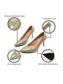 Elegant Women's Pointed Toe High Heels, Solid Color Stilettos, Comfortable Glossy PU Upper, Durable TPR Outsole, Polyurethane Lining And Insole, Classic Work Shoes Suitable For All Seasons - Mint Green - View 4