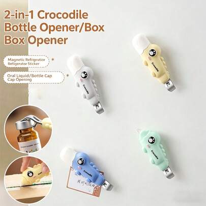 1 chiếc dụng cụ mở nắp chai/hộp 2 trong 1, hình cá sấu, thích hợp để mở chai bia, chai dung dịch uống, mở hộp, dụng cụ mở gói hàng, nam châm tủ lạnh, đồ dùng gia đình đa chức năng dễ thương.