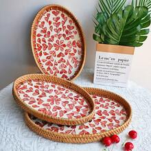 1 pieza Bandeja de frutas de estilo bohemio con conchas tejidas - Caja decorativa para almacenar joyas y té - Amarillo - Ver 9