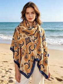 1条腰果花图案多功能轻薄柔软围巾/披肩，防晒沙滩巾，多功能长围巾 - 彩色 - 查看 2