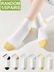 1/5 Pairs Random Color Block Mesh Breathable Absorbent Women Casual Home & Sports Short Socks - Multicolor - View 3