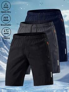 3pcs Men's Fashion Sports Shorts Set - With Zipper Pockets And Adjustable Drawstring Waistband, Suitable For Daily Wear, Running And Casual Outdoor Black Summer - Black - View 4