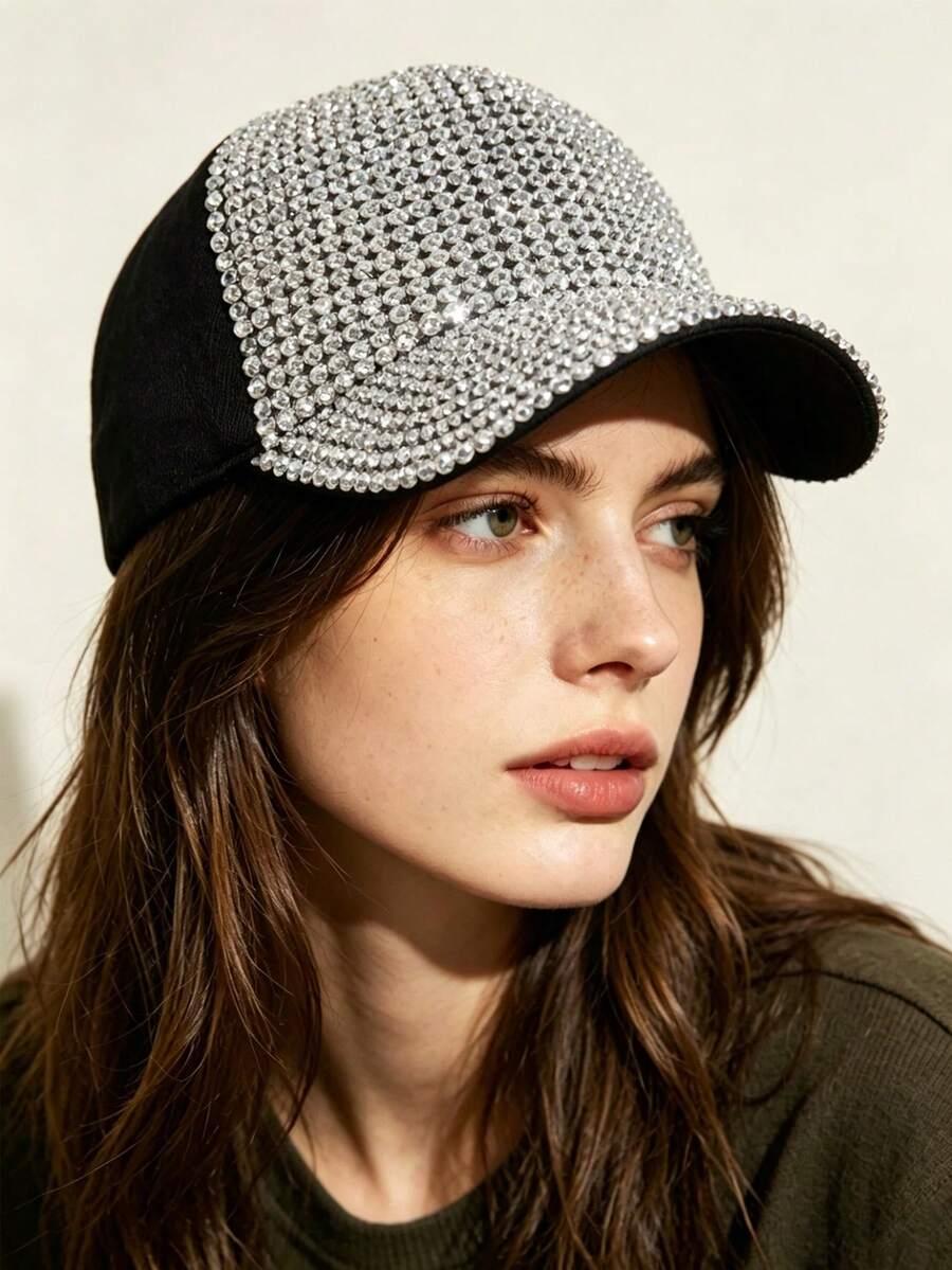 Luxury Bling Bling Baseball Cap, Women's Rhinestone Snapback Hat, Versatile Fashionable Sun Hat - Multicolor - View 1