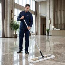 24"Commercial Dust Mop For Floor Cleaning - Heavy Duty Sweeper Broom With 2 Microfiber Pads - Wet & Dry Duster For Marble Laminate Hardwood Floor - Grey - B - Xem 3