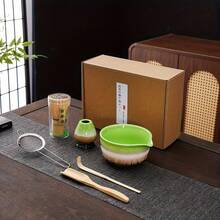 6件套釉面陶瓷抹茶茶具：带嘴陶瓷抹茶碗、抹茶筅、抹茶勺、滤茶器、抹茶刷。抹茶拿铁爱好者的完美工具套装。 - 6件套窯變釉抹茶工具套裝 - 查看 5