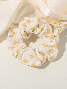 2pcs Sweet & Lovely Yellow-Colored Hair Scrunchies Set For Girls, Suitable For Daily Life And Vacation - 黃色 - 查看 3