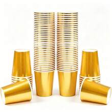 100/60/50/25/20 piezas Vasos de papel con tema dorado, adecuados para fiestas de cumpleaños, reuniones familiares, bodas y otras decoraciones de fiesta - Dorado - Ver 9