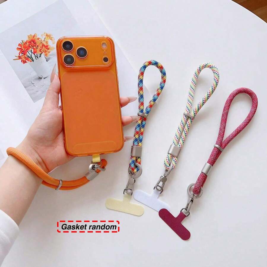 1 Set de Cordón ajustable de poliéster de alta gama con aluminio, Correa de muñeca autobloqueante giratoria, Cordón colgante de teléfono unisex corto con clip - Multicolor - Ver 1