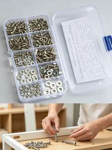 200pcs Carbon Steel Self-Tapping Screw Assortment Kit, Screws, Nuts, Flat Washers, Spring Washers, Home Repair Hardware Set - 200pcs Self-tapping Screw and Nut Combination Set - View 8