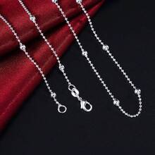 925 Sterling Silver Plated Smooth Bead Chain Necklace, 16-24 Inches Long, Suitable For Women And Men, Fashionable Charming Wedding Engagement Jewelry - Silver - View 4