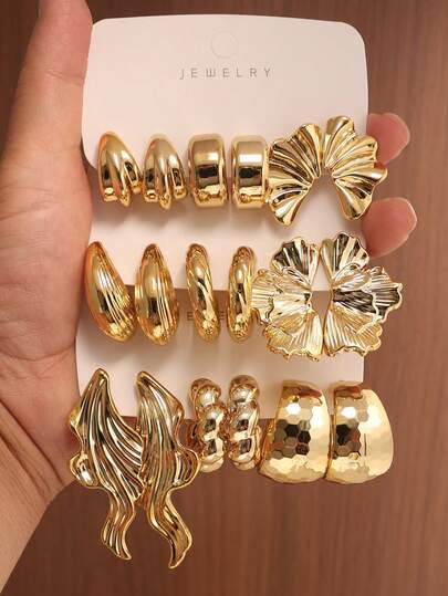Bộ 6-18 chiếc khuyên tai hình giọt nước, hoa và lá bện độc đáo, hình chữ C, thích hợp cho tiệc tùng, tiệc chiêu đãi, du lịch, đám cưới, ngày lễ, đeo hàng ngày, quà tặng trang sức.