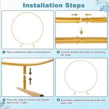 Round Arch Backdrop Stand Kit - 7ft 2.1m Large Golden Metal Circle Balloon Arch Frame with Base for Wedding Baby Shower Birthday Party Decoration - dorado - Ver 5