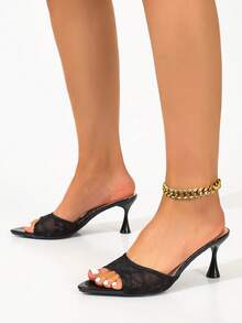 Women's Mesh Fabric Breathable Open Toe High Heel Sandals, Versatile Black Minimalist Pointed Toe Stiletto Slide Sandals, New Summer Style - Black Pointed Double Mesh - View 6
