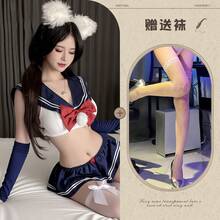 Sexy Nightwear Set Cute Japanese School Uniform Style JK Outfit With Sailor Collar And Pleated Skirt For Women Lingerie Sleepwear Cosplay Costume Soft Comfortable Fabric - Màu đen [Áo + Nơ + Chân váy + 2 ống tay áo + Áo phông] - Xem 7