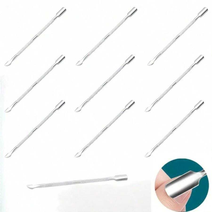 10件套不锈钢双头角质层推棒，美甲护理工具，卸甲器，修甲美足配件 - [銀色] - 查看 1