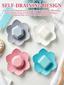 Silicone Soap Dishes With Draining. Bathroom Bar Soap Holder For Shower. Soap Tray For Kitchen Sink. Flower Shape Soap Saver For Counter, Bathtub. - Multicolor - View 8