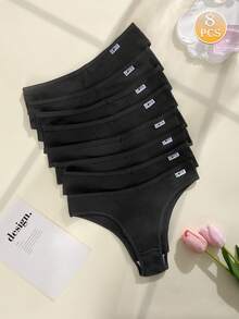 8条装女士柔软舒适低腰内裤，性感V型腰线，高弹力内衣 - 黑色 - 查看 5