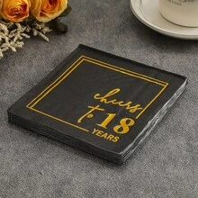 60 chiếc/gói, 25x25cm, Khăn ăn in hình sinh nhật lần thứ 18 màu đen/trắng/vàng kim, 2 lớp, dày mềm, thích hợp cho sinh nhật, tiệc người lớn, các sự kiện ngày lễ. - Bản in mạ vàng 18 năm tuổi - Xem 6