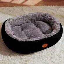 Cama y esterilla para crate de mascotas - Estilo cálido, ovalado, negro, con forro polar. - Ver 6