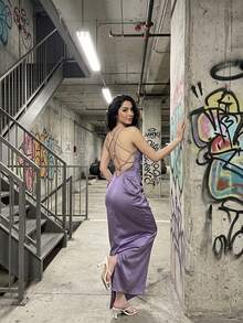 Vacation-Ready Waist-Cinching Dress – Elegant Summer Midi Dress - Purple - View 5