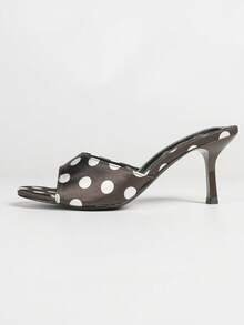 Tacones altos de unicolor elegantes, tela elegante con volantes para fiesta y exterior - Café/Manchas blancas - Ver 13