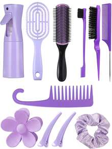11pcs/Set Multi-Functional Hair Styling Tool Kit, Includes Scalp Massager Comb, 200ml High Pressure Spray Bottle, Detangling Comb, Hair Scrunchies, Suitable For All Hair Types And Women, Great Gift For Girlfriend/Family, Hair Styling Kit, Hair Tool Kit, Home Beauty Women Accessory Gifts ,Hair Styling Tools For Barber Salon Beauty Travel Essential Hair Products,Hair Cares,Hair Accessories - Multicolor - View 4