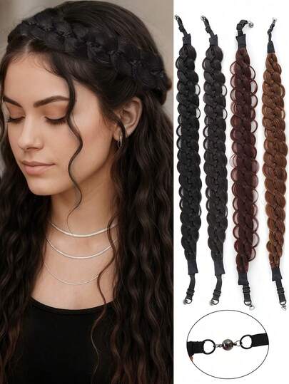 Cool Magnetic Fishbone Braid Headband Synthetic Wig One-Piece Long Braid Hair Accessories, Suitable For Women's Daily Wear And Parties
