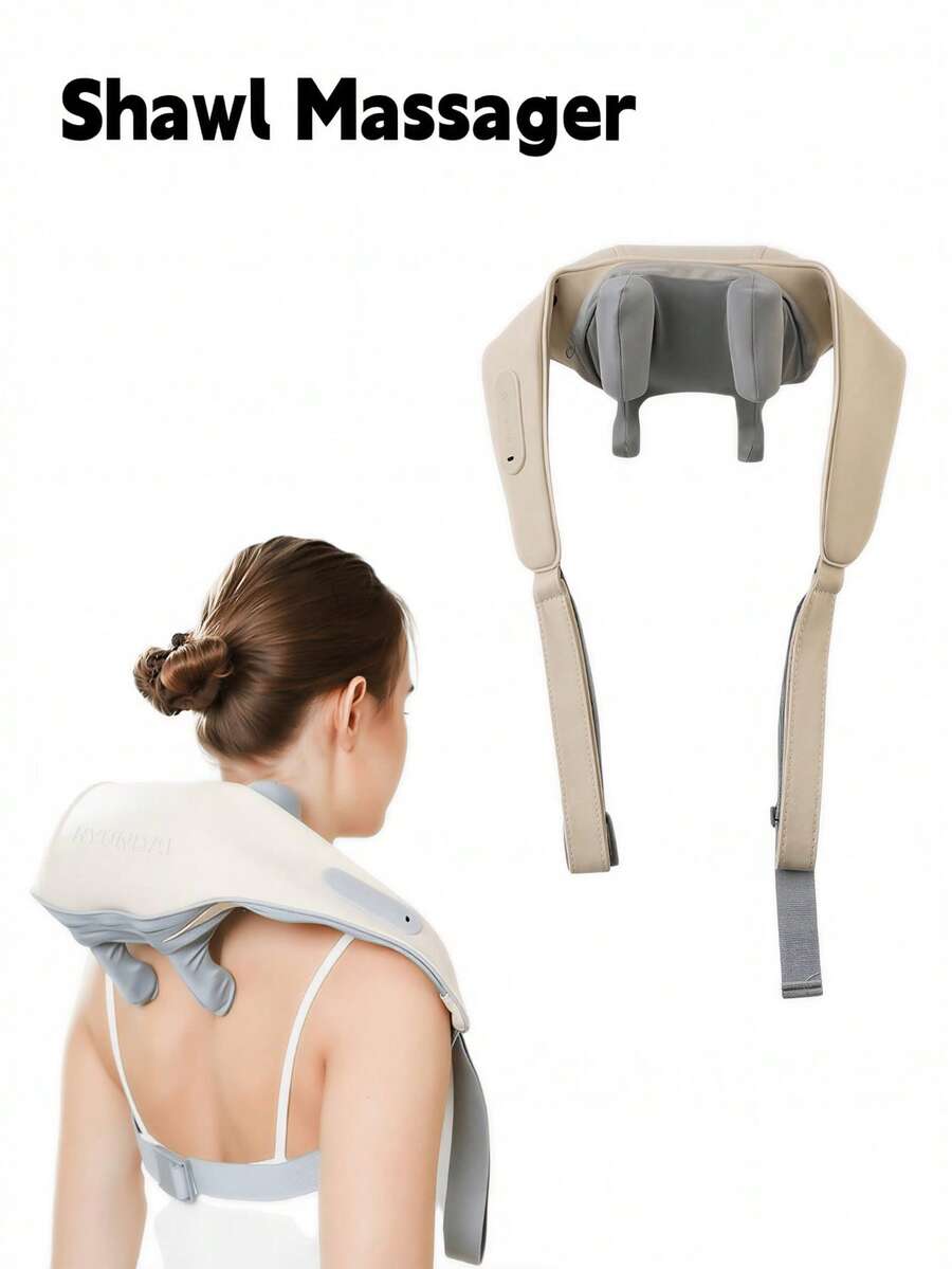 Massagesjal för nackmassage, med värmefunktion, uppladdningsbar vibration, masserar trapeziusmuskeln, simulerar handmassage för nacke och axlar - Aprikos - Visa 1