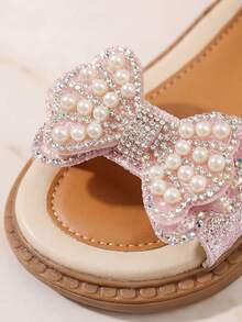 3-12 Years Old Girls' Dreamy Series Sequin Embroidered Open Toe Sandals, Sequin Embroidered Upper, Adjustable Hook And Loop Strap, Multi-Layer Cushioned Sole, Sweet Princess/Fresh Countryside Style, Suitable For Daily Wear And Parties, Spring/Summer Outdoor Sandals - Pink - View 6