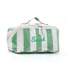 1pc Customizable Large Capacity Portable Travel Toiletry Bag, Makeup Organizer Bag, Personalized Name Letter, Multi-Color Striped, Double Zipper Wide Opening, Skincare Cosmetics Storage, Travel Makeup Bag - Multicolor - View 13