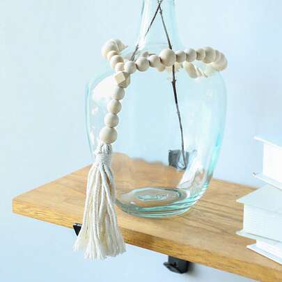 1件米色圆珠流苏花环挂饰，中性简约波西米亚农舍风格，光滑圆珠链长流苏细节装饰吊坠，简约优雅的展示摆件，可用于花瓶装饰、瓶颈装饰、桌面中心摆件、置物架装饰、咖啡桌、餐桌、厨房台面、玄关、卧室、客厅、婚礼派对、家居装饰