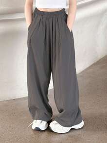 少女寬腿褲，休閒百搭長褲新款兒童服裝 - 灰色 - 查看 5