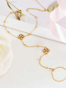 Vòng tay mạ vàng 18K hình cỏ bốn lá đính đá Zirconia sang trọng, vòng tay nữ bằng thép không gỉ, thích hợp cho Ngày Valentine, tiệc tùng, các dịp trang trọng, đeo hàng ngày, hẹn hò, lễ hội, năm mới, đám cưới, đi biển, Giáng sinh, kỷ niệm, quà tặng Ngày của Mẹ thanh lịch, trang sức phong cách Bohemian, quà tặng cho phù dâu. - Vàng - Xem 2