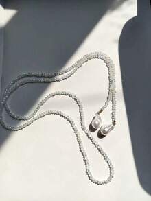 1件轻奢串珠黑色水晶不规则吊坠项链，女士长款多层巴洛克珍珠锁骨链 - 彩色 - 查看 12