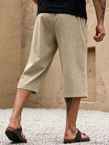 Celana Linen Pria 3/4, Lembut dan Nyaman, Cocok untuk Liburan Pantai, Jalan-jalan Santai, Hadiah yang Bagus untuk Pria - Khaki - View 4