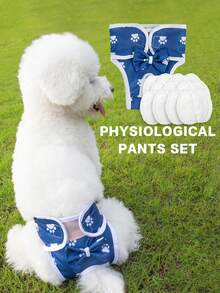 Conjunto de pantalones fisiológicos con moño para perros (incluye 20 almohadillas desechables), pantalones menstruales, adecuados para mascotas medianas y pequeñas - Rojo - Ver 2