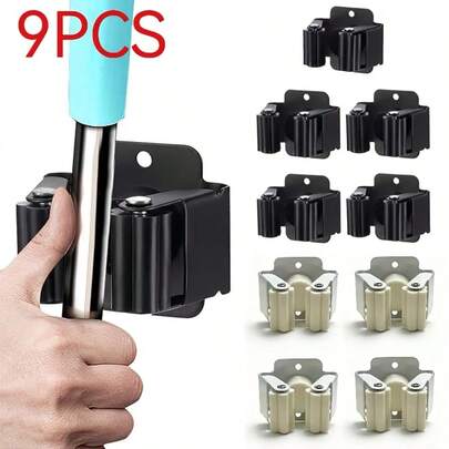 9 PCS Upgraded Heavy Duty Broom Holder Wall Mount, Broom Hooks Ideal For Bathroom, Kitchen, Garage, Garden Tool Organizer, Brush Mop And Broom Gripper