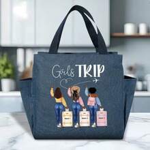 Healing Girls Trip Customizable Tote Bag, Girl Travel Printed Design, Multi-Compartment Large Capacity, Support Name Customization, Easy To Carry Personal Items, Specially Designed For Girlfriend Gatherings And Commuting, Suitable For Daily Commute, Short-Distance Travel, Shopping, A Thoughtful Customized Gift For Girlfriends And Sisters, Practical And Commemorative Travel Essential Bag! - Multicolor - View 9