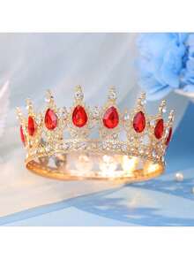 1 pieza Diadema decorativa de lujo con diseño de corona de strass para damas, corona real, accesorio elegante para novia, decoración para eventos, fiestas y festivales - Multicolor - Ver 9