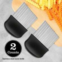 1/2pcs Non-Stick Silicone Wavy Cutter - French Fry Cutter - Potato Slicer - Fruit & Vegetable Wavy Cutter - Stainless Steel Blade Cutting Tool - Black - View 7