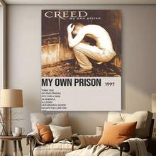 Enmarcado Póster plano 2D, 1 unidad. Póster de la portada del álbum "My Own Prison" de Creed (1997). Arte mural musical , ideal para la decoración del hogar, la oficina, cafeterías y bares. Impresión de letras icónicas de 30 x 45 cm (12 x 18 pulgadas). Regalo moderno para la decoración de habitaciones, ideal para fans, hombres y mujeres. - Enmarcado - Ver 5