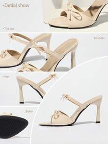 Women's High Heel Sandals, French Apricot Patent Leather Bow Tie One-Strap Open Toe High Heel Sandals For Summer, Thin Heel Peep Toe Elegant Pumps, Western Style Wedding Buckle Party High Heels For Women - Apricot - View 5