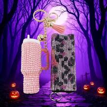 2 Pieces/Set Of Defense Keychains,Bling Self Defense Keychain, Sparkling Rhinestones Mini Tumbler Keychain Lip Balm Holder Key Ring, Stylish & Functional Accessories - Multicolor - View 23