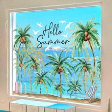 8 miếng dán cửa sổ cỡ lớn chủ đề mùa hè, với thiết kế tiếng Anh "Hello Summer", họa tiết bãi biển và cây cọ, decal dán kính tĩnh điện tự dán, có thể tháo rời, thích hợp để trang trí cửa sổ nhà, cửa hàng và quán xá trong mùa hè. - Nhiều màu - Xem 8