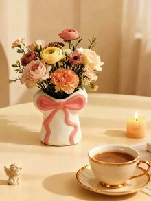 3pcs Pink Bow White Flower Vase, Cute Vase Suitable For Decorating College Dorms, Nurseries And Apartment Bedrooms, Adding Feminine Charm, Home Decor, Best Gift Choice - A - View 7