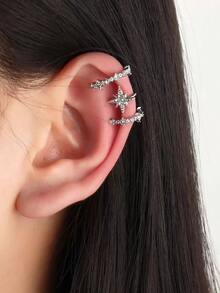 NAIZHU 3pcs Rhinestone Decor Ear Cuff - 銀色 - 查看 1
