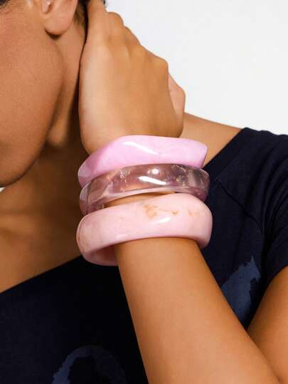 Kryxie 3pcs/Set Pink Acrylic Bracelet Set, Elegant Minimalist Dye Bangle Combination, Can Be Worn Alone Or Stacked, Suitable For Daily Wear And Vacation